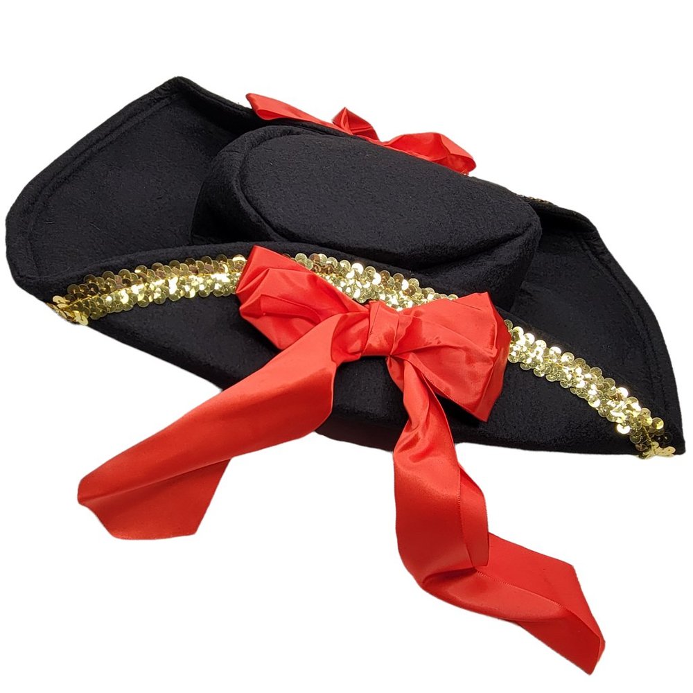 Pirate Hat Gold Sequin Trim Red Satin Bows Costume